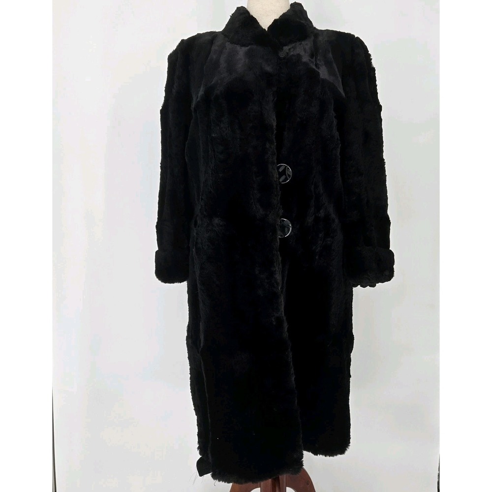 Ketola's Seal Dyed Coney Rabbit Fur Coat Black Long Formal 1950s 60s Vintage Fur